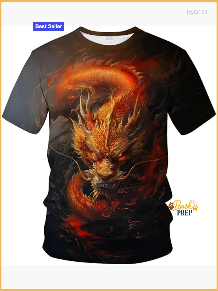 Chinese Dragon Graphic T-Shirt Funny Anime Tee Short Sleeve